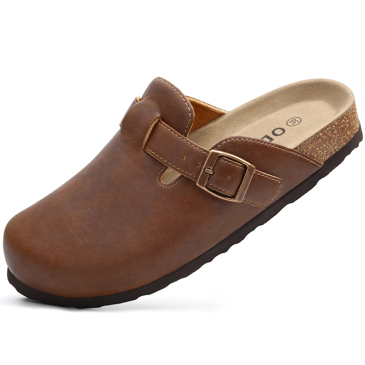 Kidmi Unisex Adjustable Buckle Slip-On Clogs with Arch Support Vegan Leather Cork Insole Potato Shoe for Women And Men
