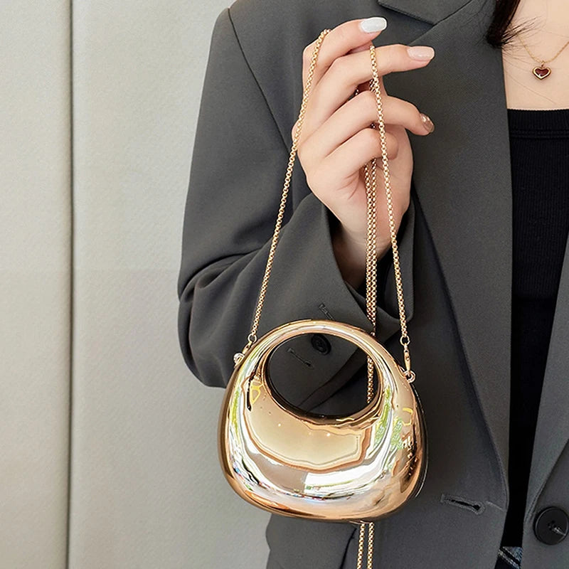 Z. Women's Chain Crossbody Bag Small Purse Acrylic Metallic Luster Half Moon Party Banquet Women's Bag Luxury Handbag