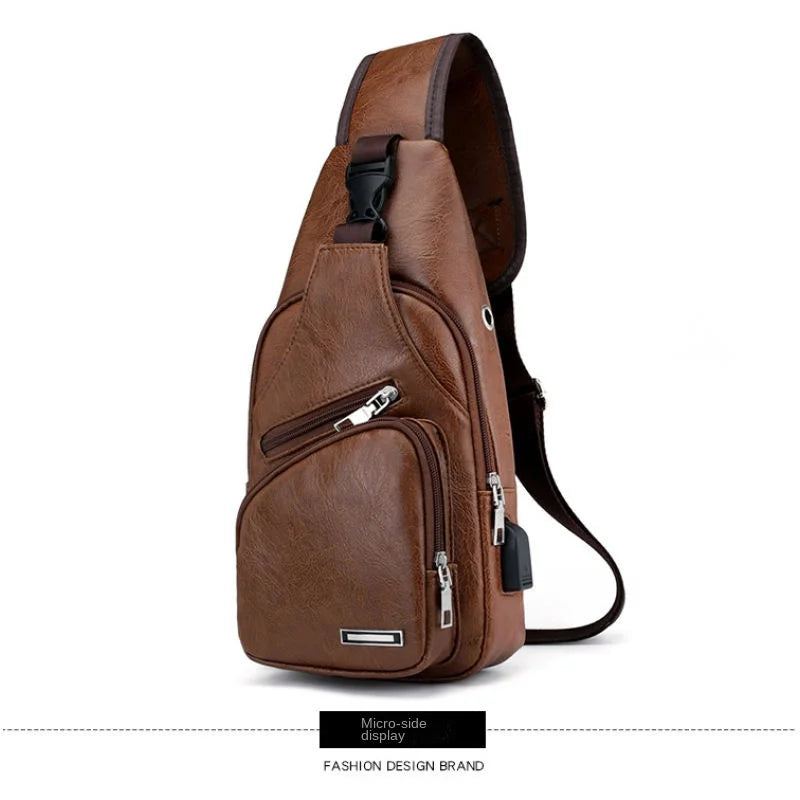 Spot Men's Chest Bag With Headphone Hole USB Shoulder
