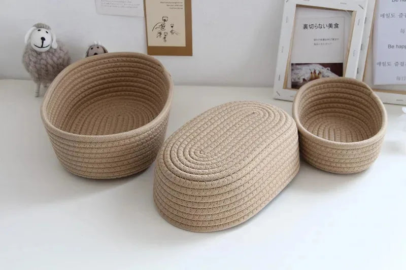 Nordic Cotton Rope Woven Storage Baskets Organize Boxs Desktop Sundries Organize Basket Sundries Key Cosmetics Storage Box