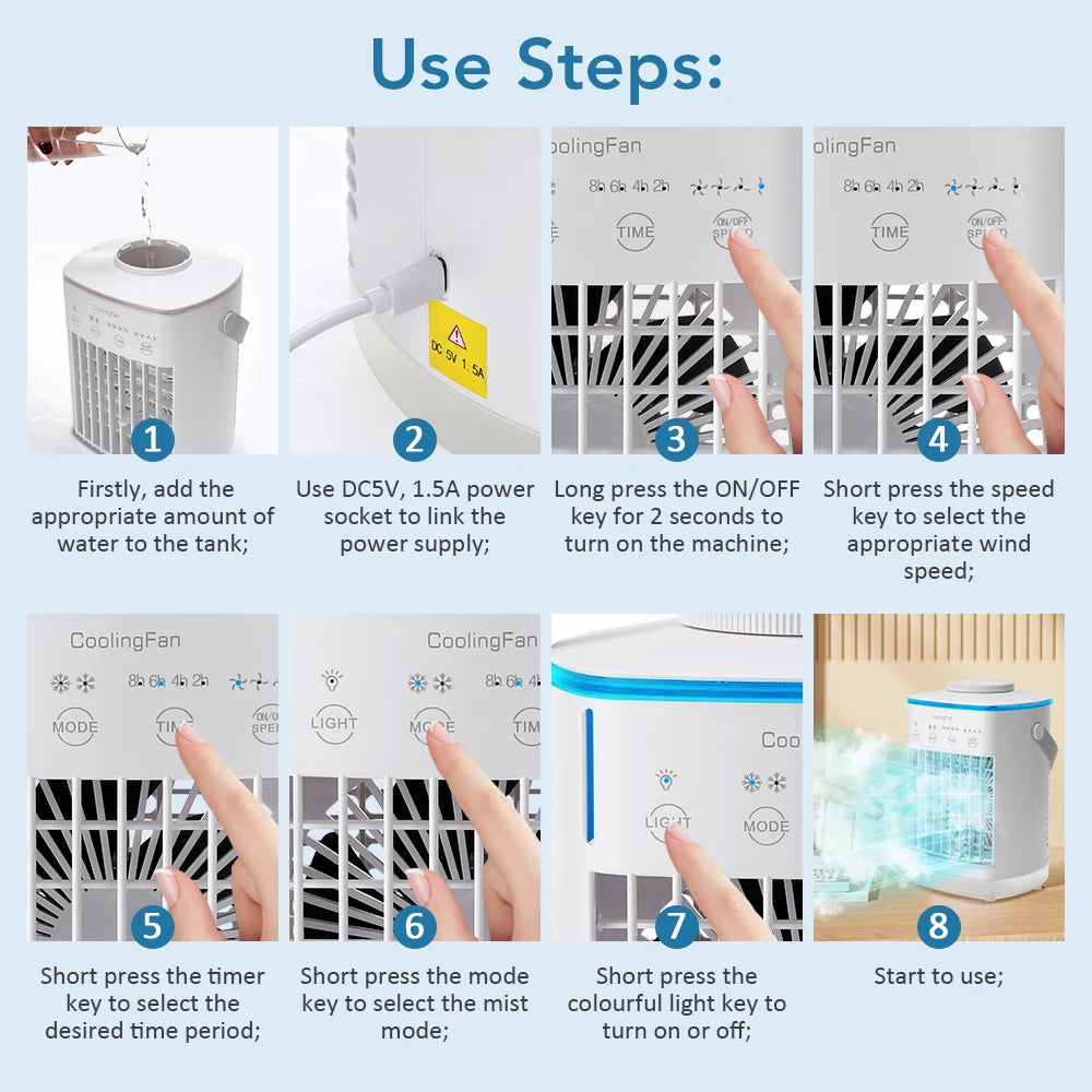 Small Space Air Conditioning for Home Rechargeable Portable Summer Desktop Air Cooler Spray Fan Moist Clean Air for Office Room