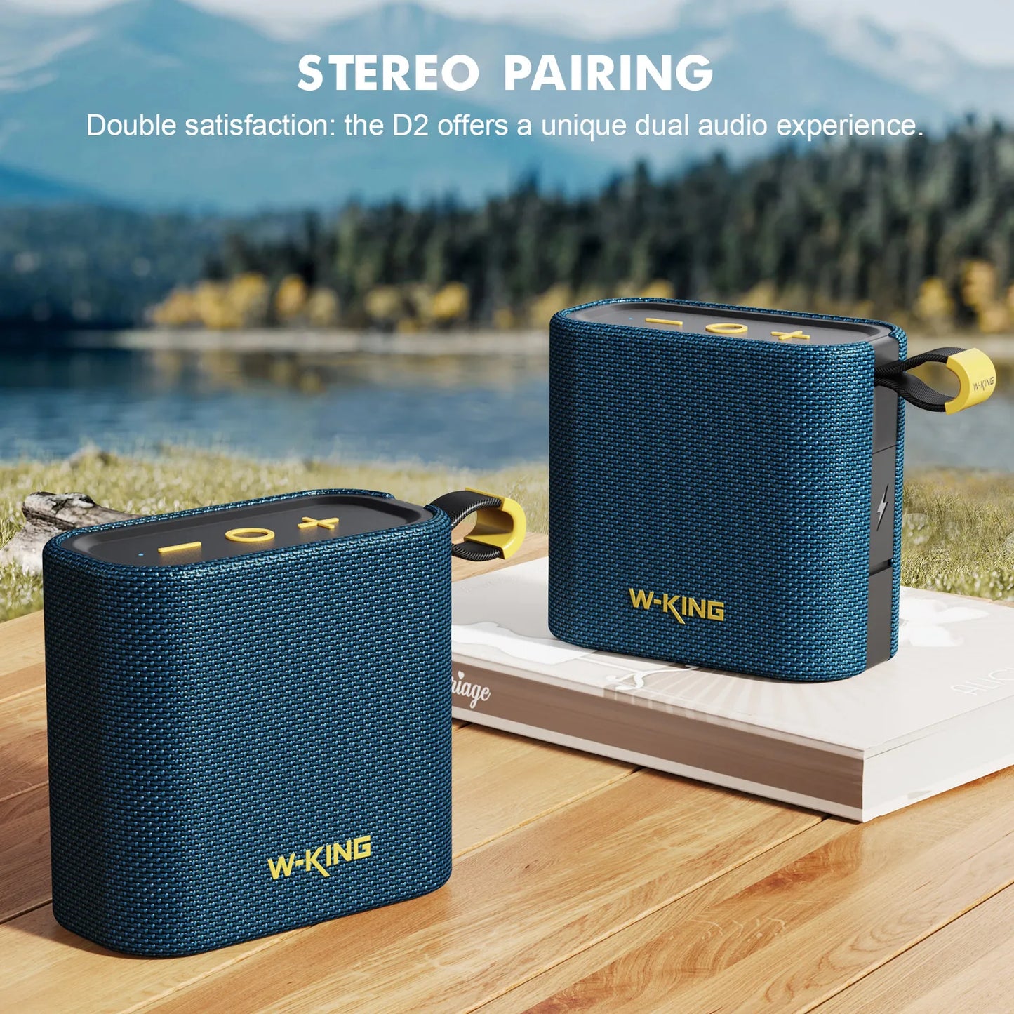 W-KING Blue Mini Bluetooth Speaker, 6W Bass, IPX7 Waterproof, 10H Playtime, TWS, FM, TF/AUX, Shower & Bike Use BT5.3 Speaker