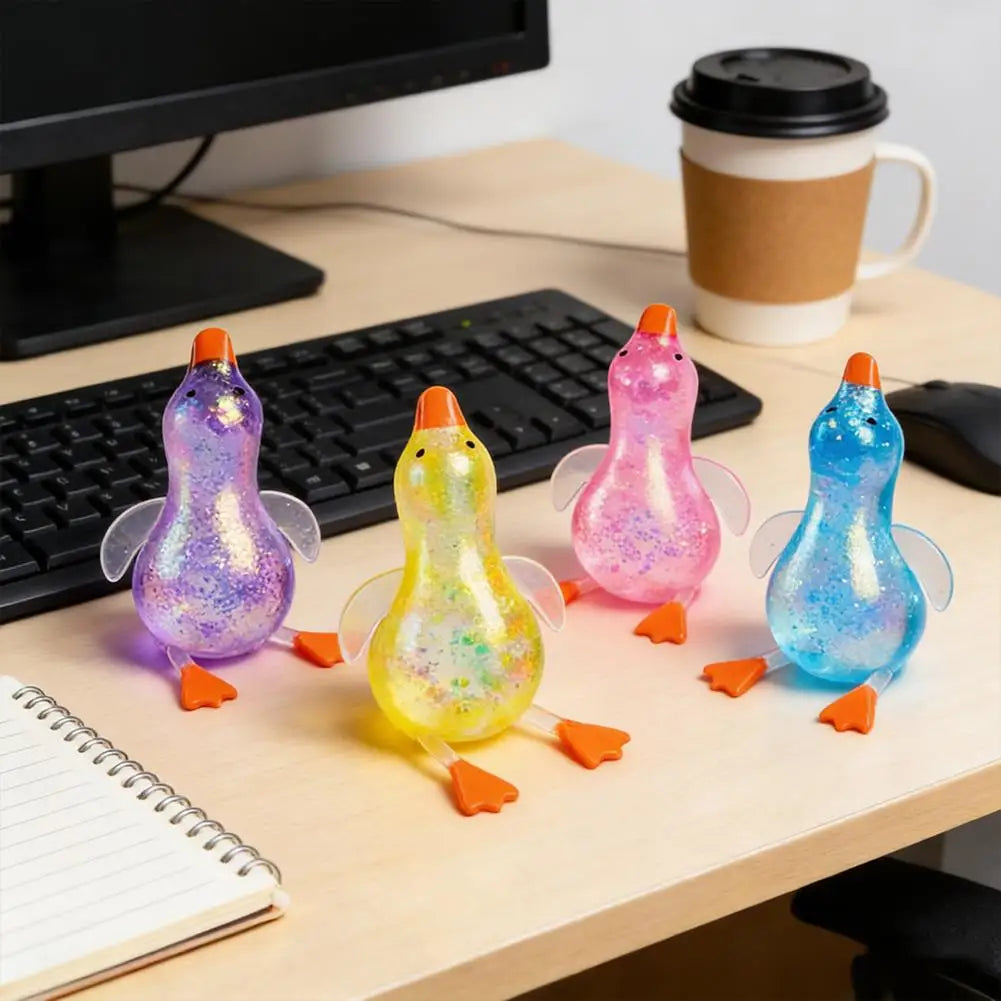 Glitter Duck Squishy Stress Relief Toy | TPR Material | Random Color | Soft Squeeze Fidget Toy for Anxiety Relief | Portable