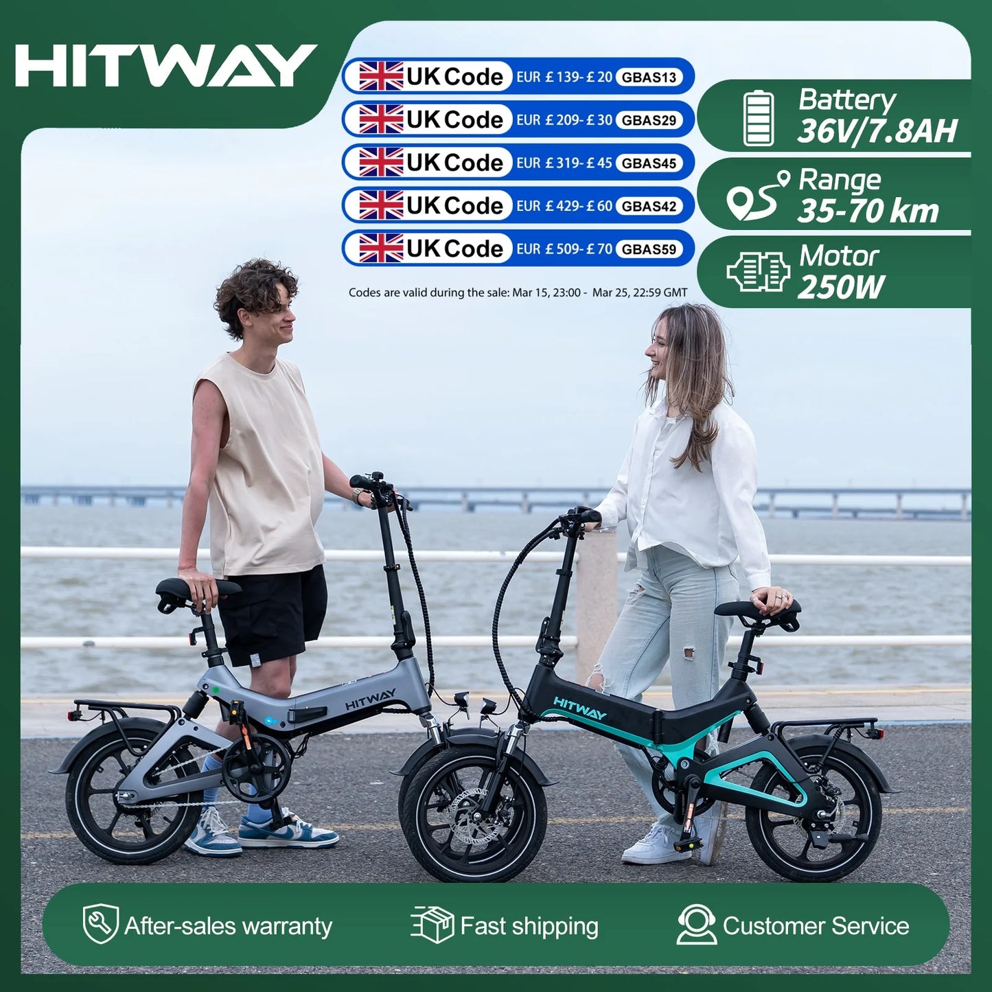 HITWAY Electric Bike 250W Foldable Pedal Assist E Bike with 7.8Ah Battery without accelerator, 16 inch for Teenager and Adults