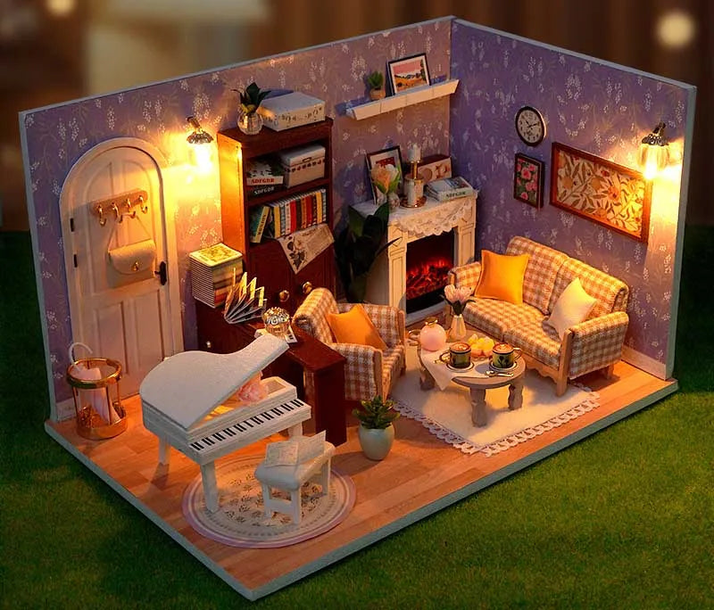 DIY Doll House Wooden Miniature Kit with Furniture Set Handmade Model Assembly Toy Case for Birthday Gifts