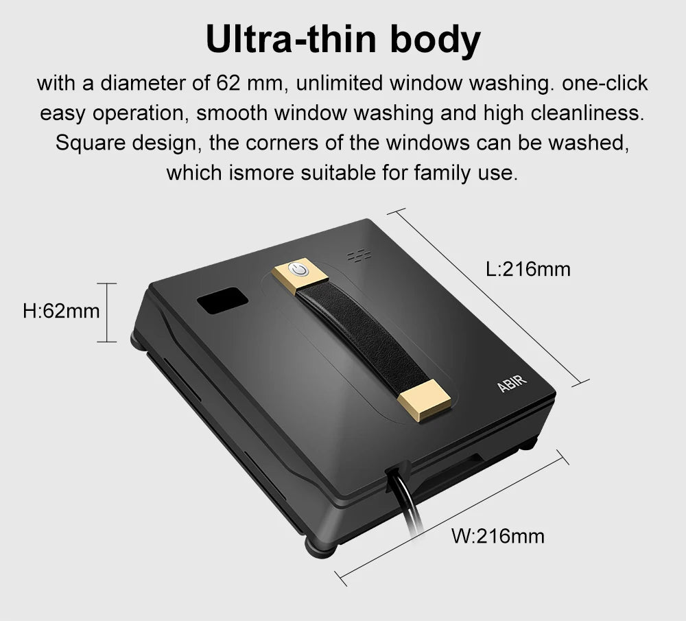 Robot Window cleaner ABIR WD8,Dual Water Spray,Smart Memory,High Vacuum Suction, Laser Sensor, Home Wall Glass Cleaning Robot