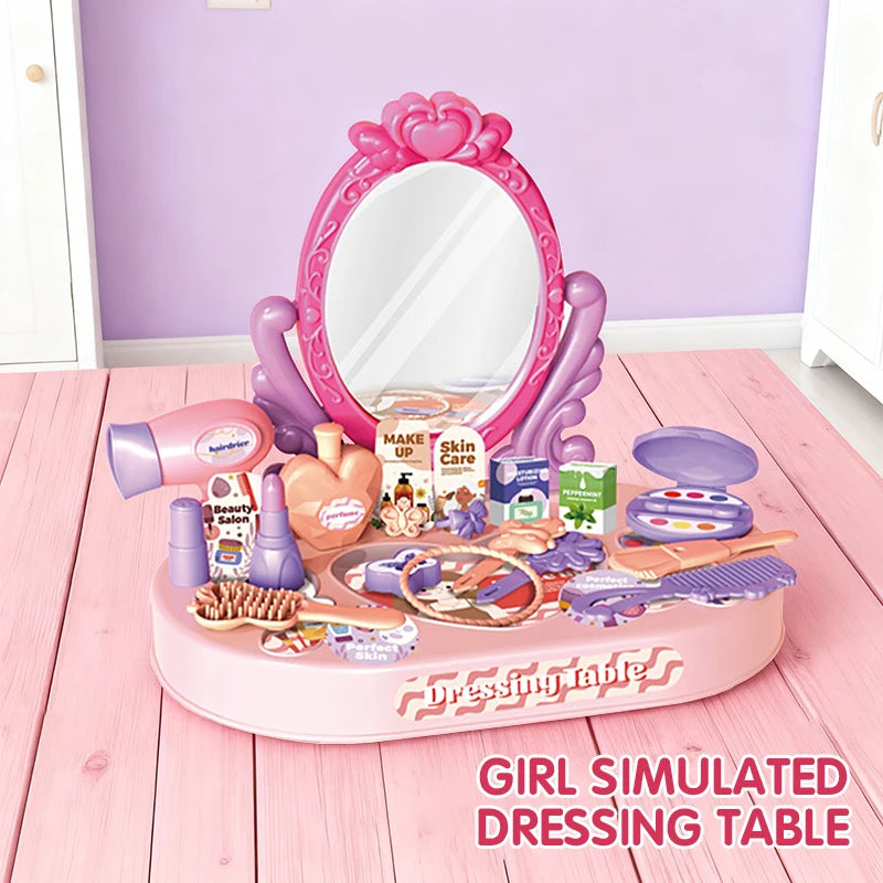 30pcs Kids Dressing Table Toy Girl Simulation Home Makeup and Makeup Jewelry Box Pretend Play Toys for Children Birthday Gift