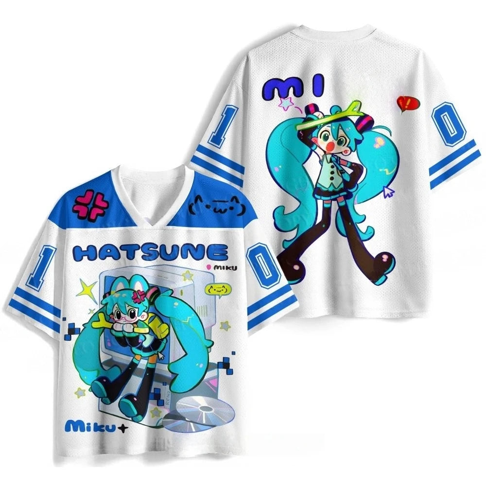 Summer New  Virtual Idol Hatsune Miku Sports Jersey Short Sleeve Kids/Adult Kawaii Role Play Breathable Quick Drying T-shirt Top