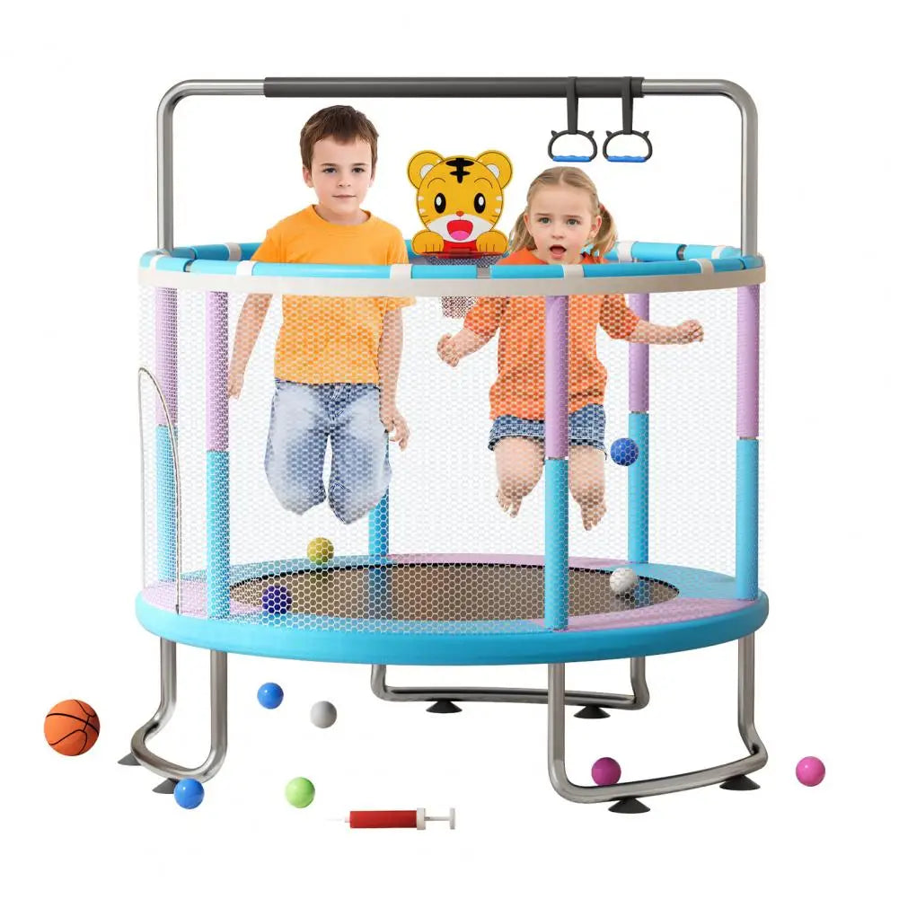 5FT Kids Trampoline, Adjustable Baby Toddler Trampoline with Basketball Hoop, Swing, Sandbag, Ocean Balls, 440lbs Indoor Outdoor