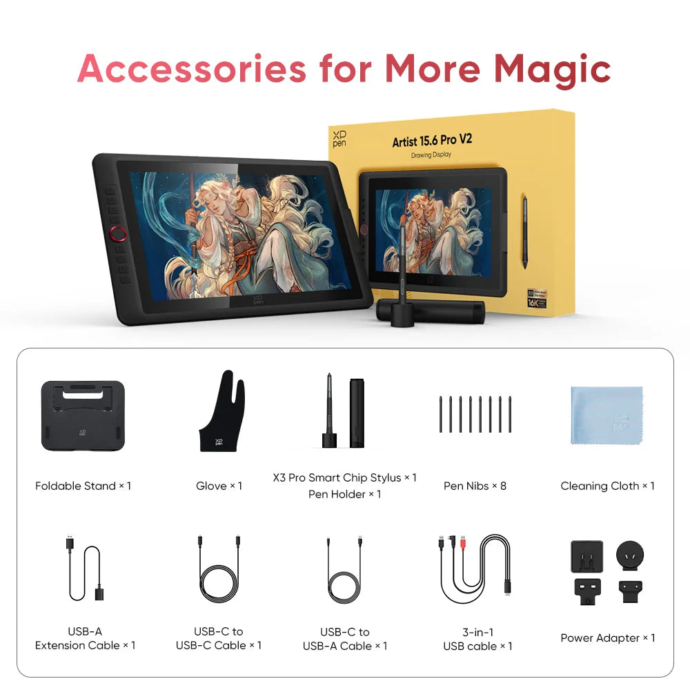 XPPen Artist 15.6 Pro V2 Drawing Tablet 16K Pressure Levels Graphic Monitor Digital Animation Drawing Board Art Design Creation