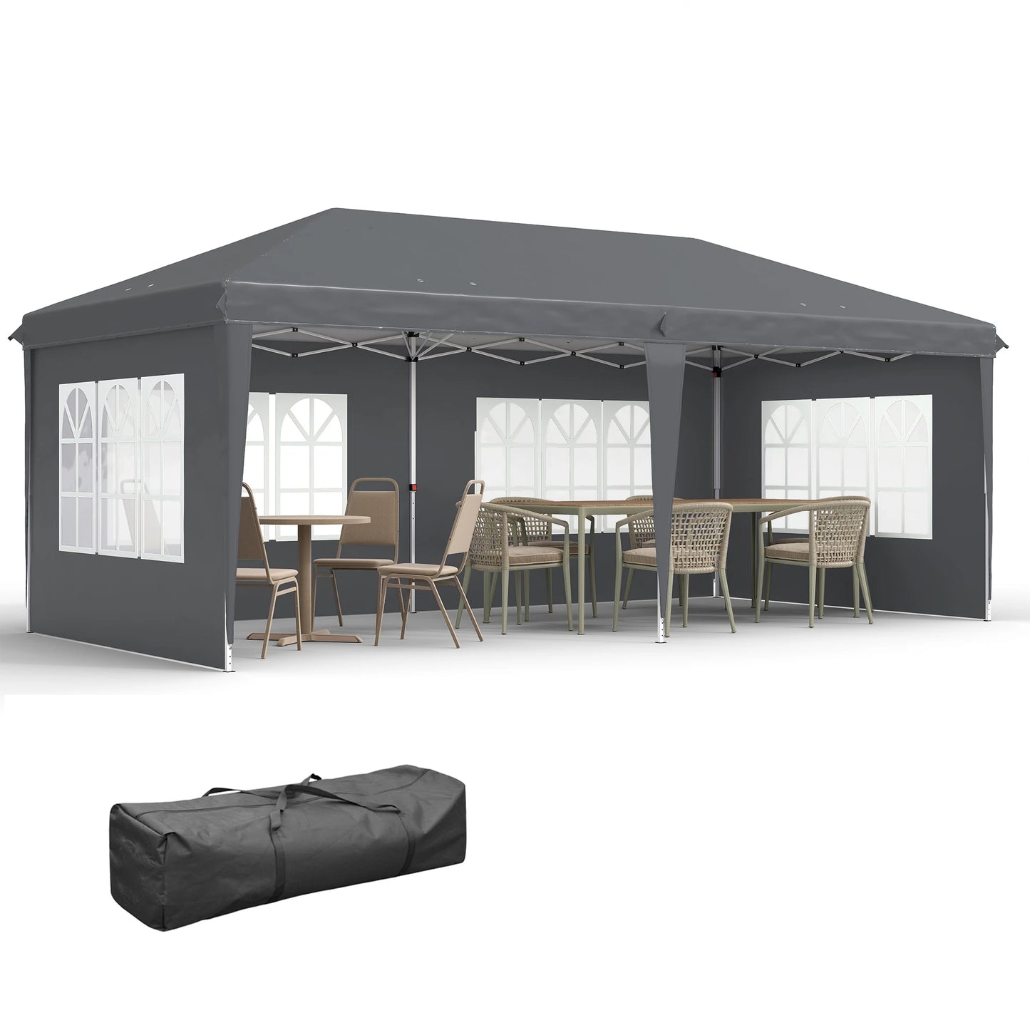 Outsunny 3 x 6m Garden Pop Up Gazebo, Height Adjustable Marquee Party Tent with Sidewalls, Storage Bag, Black