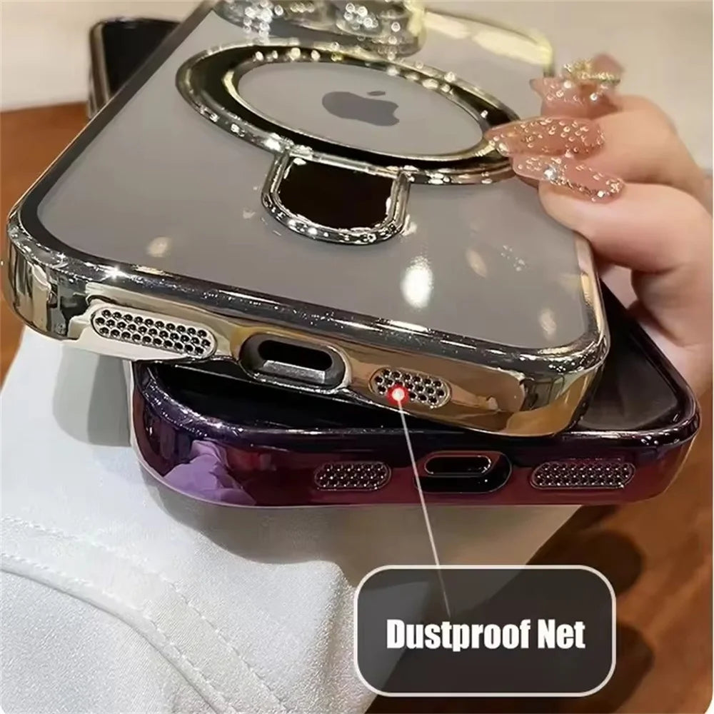 Luxury For Magsafe Bracket Case For iPhone 17 Air 16 Pro 15 14 13 12 11 Pro Max Magnetic Ring Stand Holder Clear Soft Cover