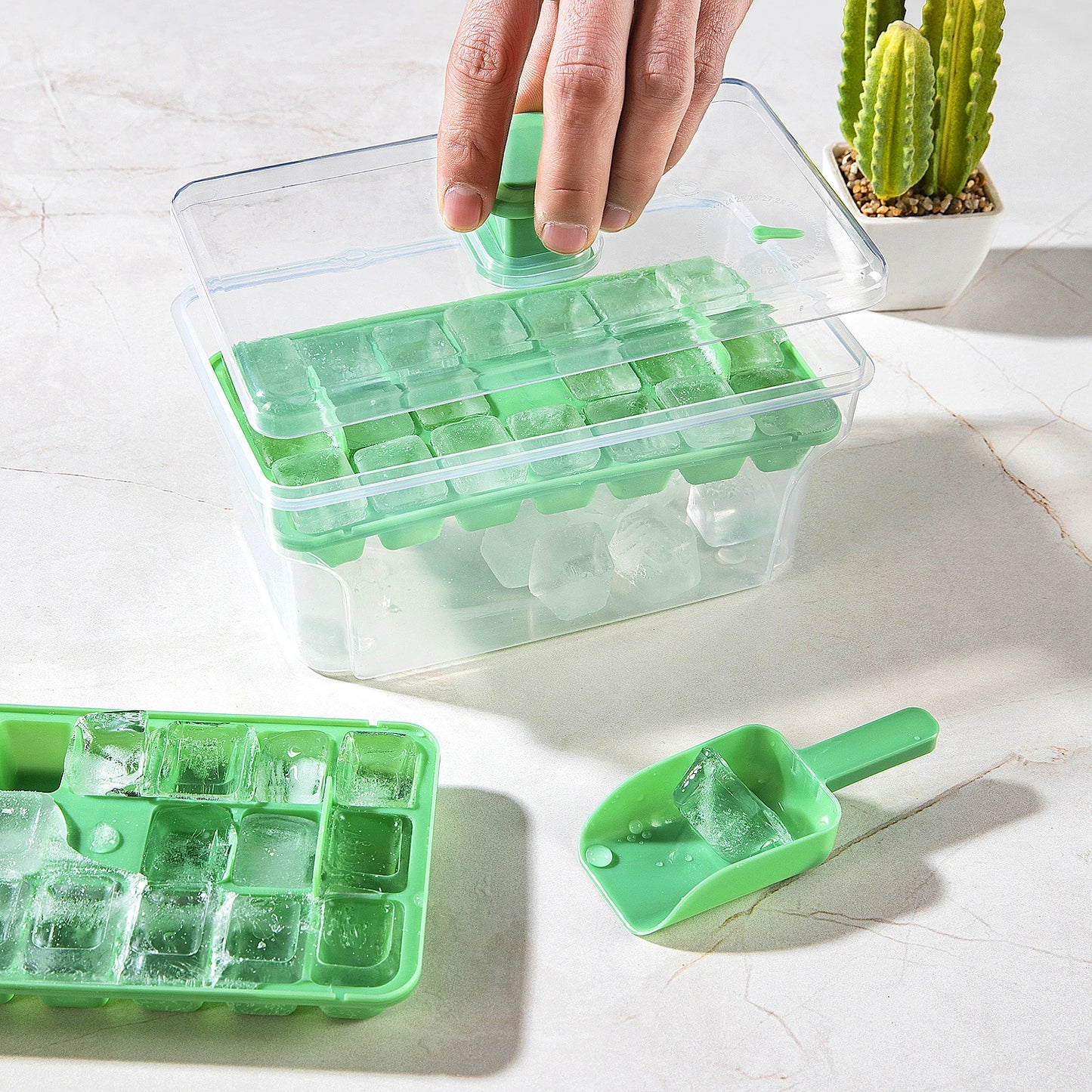 Ice Trays for Freezer with Lid & Bin, Ice Cube Tray Making 68 pcs Ice Cubes, Easy Press to Release Ice