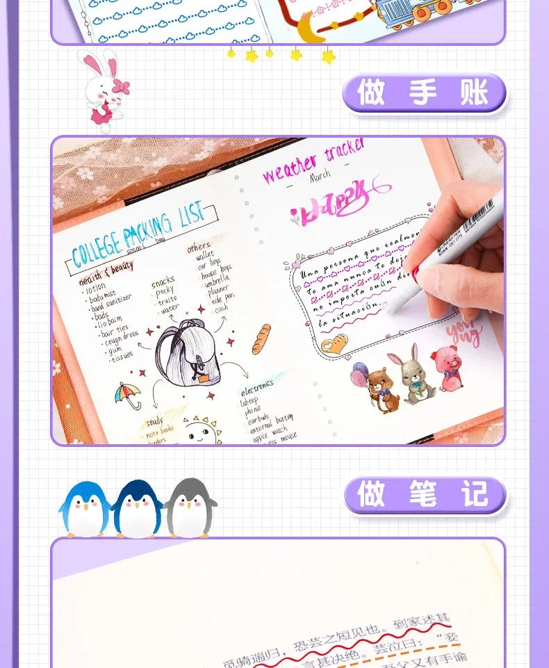 24/3 PCS Kawaii Flowers Line Shaped Highlighter Pens Roller Tip Curve Liner Marker for Writing Journaling Drawing Stationery