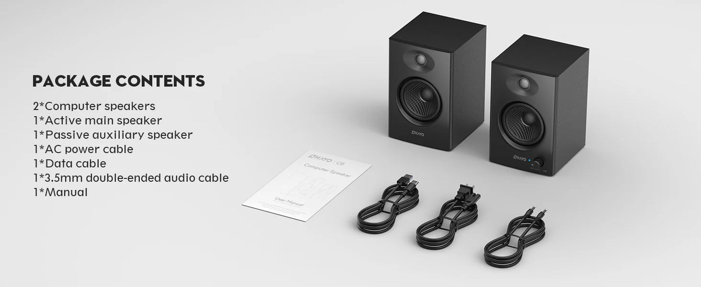 OHAYO 60W Computer Speakers for Music Gaming, Active Bluetooth 5.3, Stereo 2.0 Speakers for Desktop PC or Laptop, Aux RCA Input