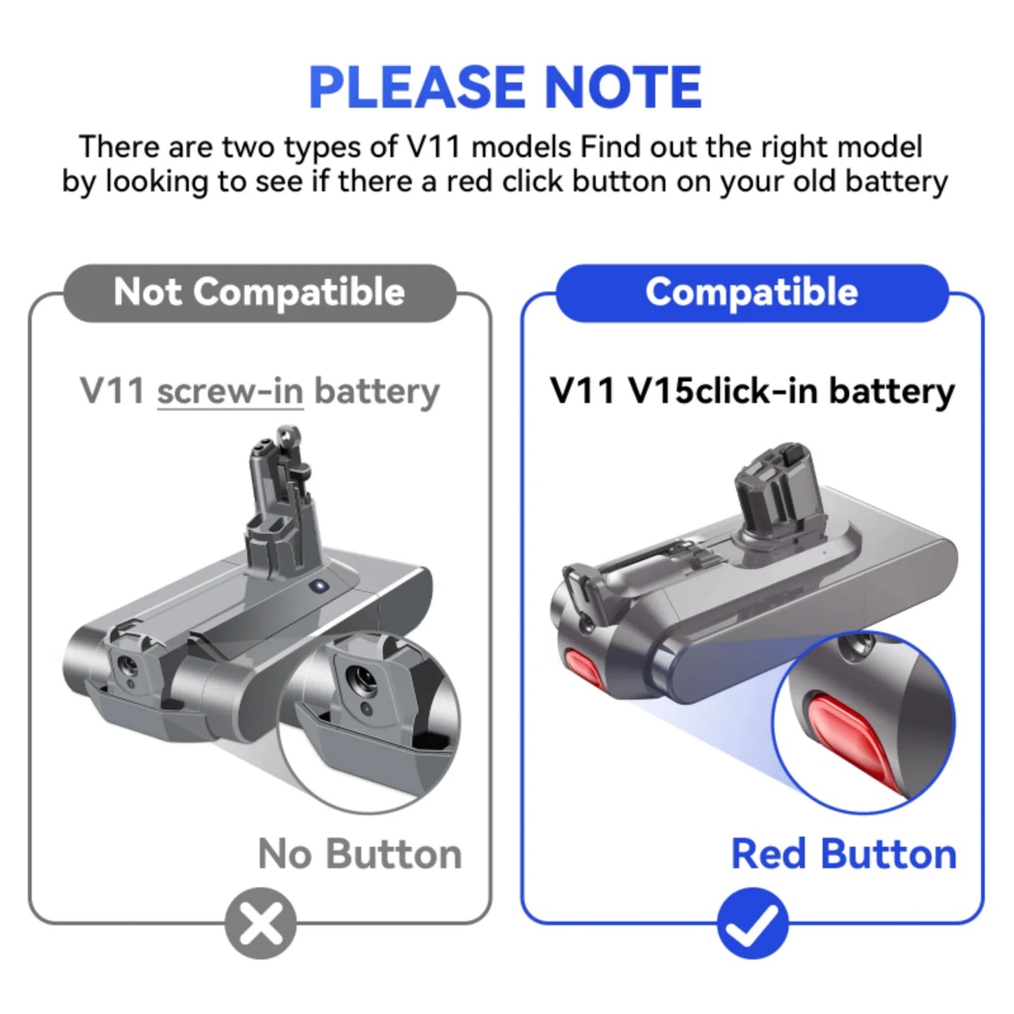 100%New Compatible with Dyson V10 V8  V11 V15 V7 Series SV07 SV09 SV10 DC62 Vacuum Cleaner rechargeable battery