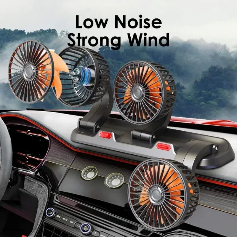 Car Fan 360° Adjustable 3 Head Air Fan Automotive Electric Fan Multi-function USB/12V/24V Fan 2 Speeds Car Silent Fan for Home