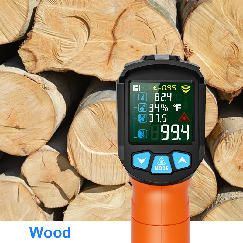Digital Infrared Thermometer Non-contact Pyrometer Laser Temperature Meter Imager Hygrometer IR Termometro Color LCD Light Alarm