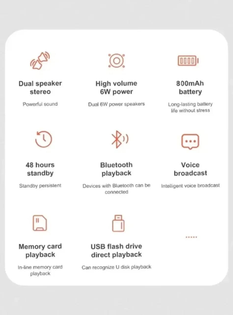 Lenovo TF USB Bluetooth Speaker Portable Dual Speaker Stereo Outdoor Playback FM Voice Broadcasting Subwoofer Wireless Speakers