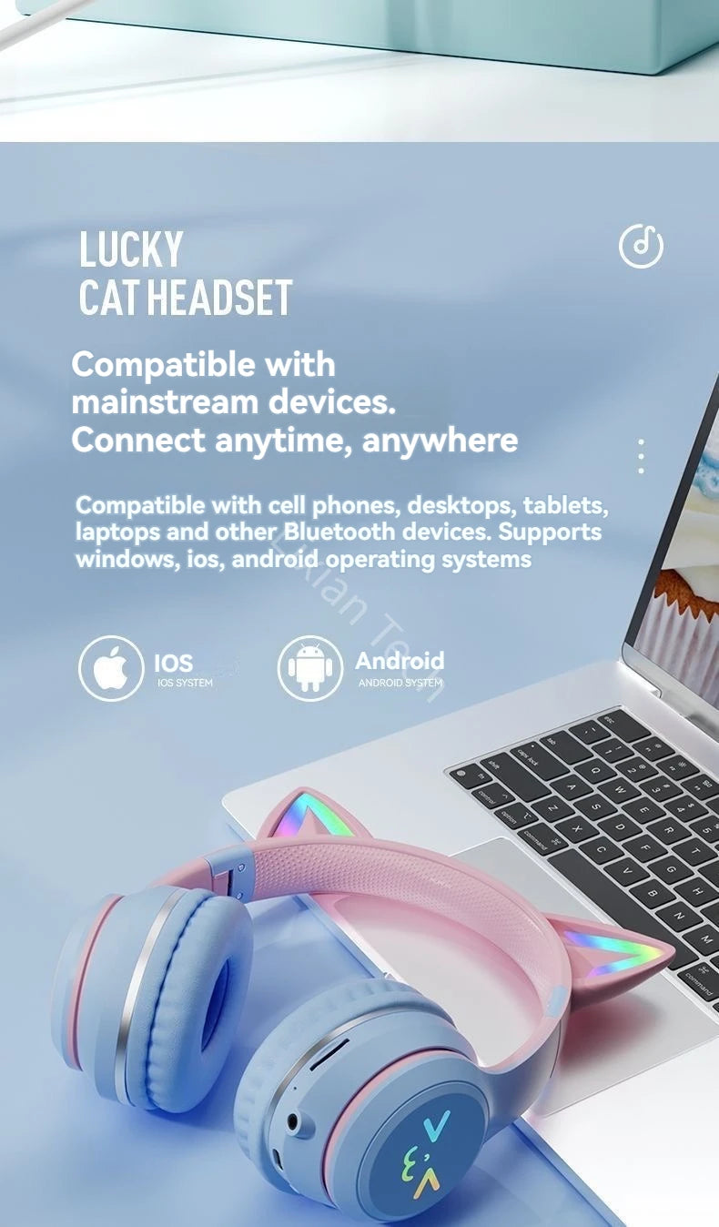 RGB Glow Earphones Wireless Earbuds 5.3 Cat Ear Bluetooth Sports Headphones Bluetooth Mp3 Players Microphone Sale Headset Gamer