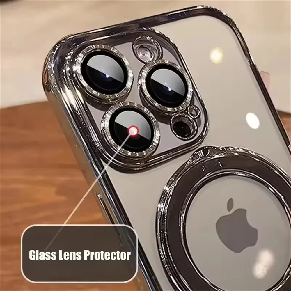 Luxury For Magsafe Bracket Case For iPhone 17 Air 16 Pro 15 14 13 12 11 Pro Max Magnetic Ring Stand Holder Clear Soft Cover