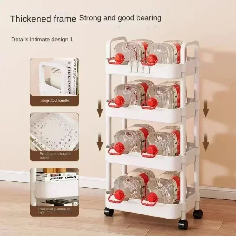 Household Multi-layer Small CartStorage Rack with Wheels To Floor Kitchen Bedroom Bathroom