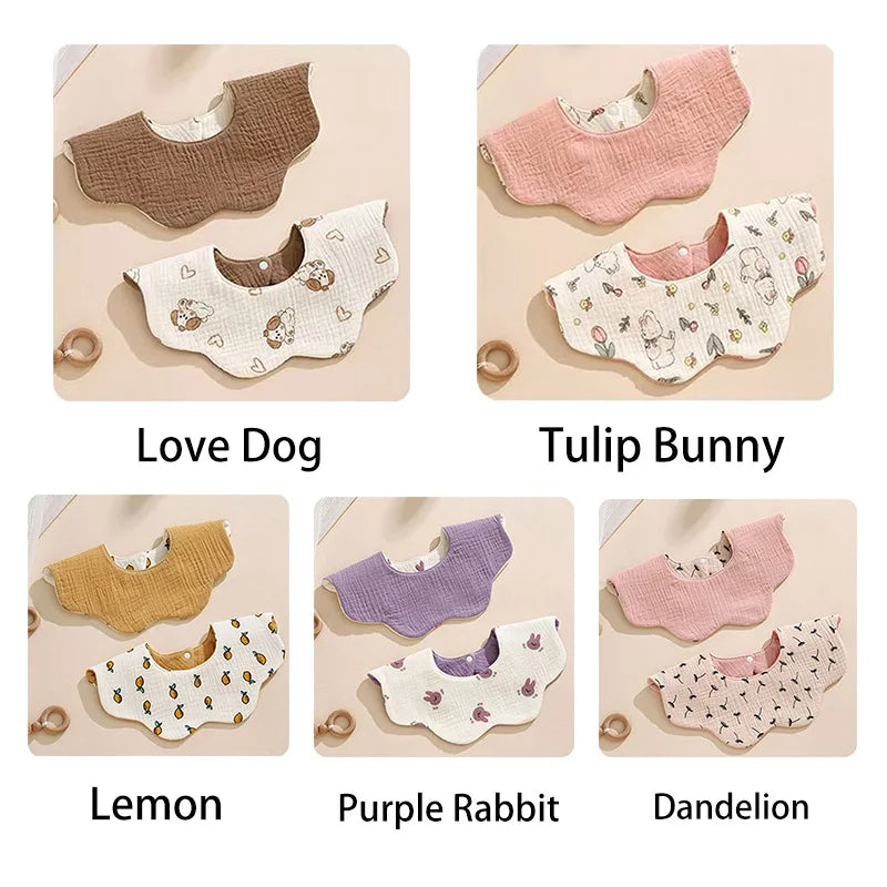 5-piece baby feeding bibs, made of pure cotton gauze, with cute patterns, soft and skin-friendly, double-sided use as drool rags