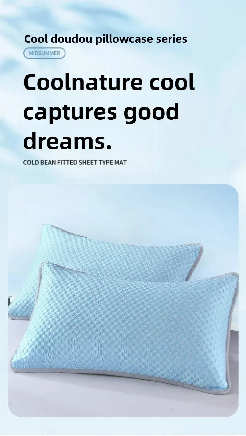 Summer Cooling Pillowcase Solid Color Ice Bean Bean Pillowcase Cool Feeling Air Conditioning Cover Washable  (No Pillow) 48x74cm