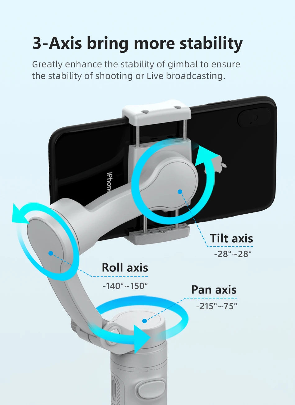 HQ3 3-Axis Gimbal Stabilizer for Smartphone Foldable Handheld Phone Video Record Vlog Anti-Shake Stabilizer for iPhone Android