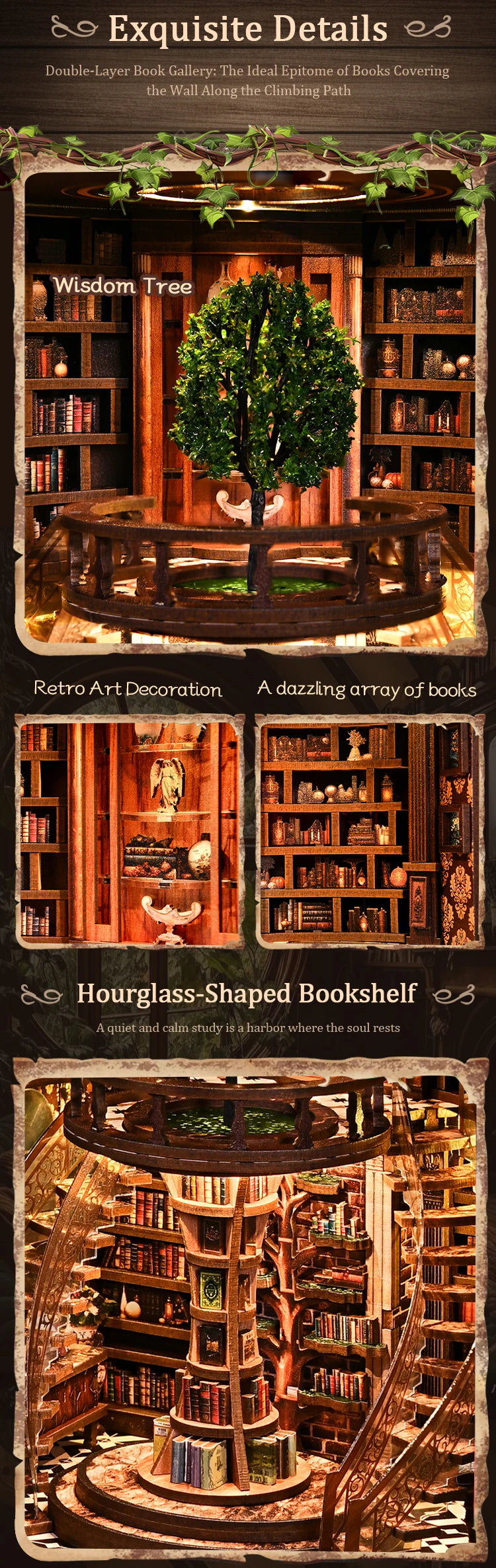 NEW DIY Wooden Book Nook Figurines Miniatures Doll House Kit 3D Puzzle Bookend for Friends Birthday Gifts Home Decor Crafts