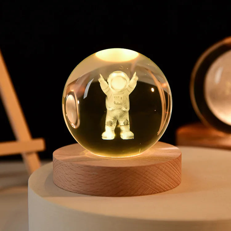 6cm 3D Crystal Ball Crystal Planet Night Light Laser Engraved Solar System Globe Astronomy Birthday Gift Home Desktop Decoration