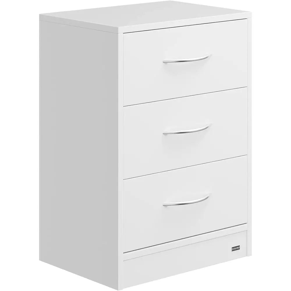 Compact White 3-Drawer Nightstand with Cable Management and Anti-Tip Safety for Bedroom Storage