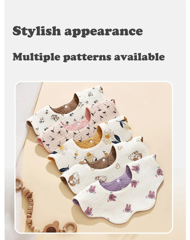 5-piece baby feeding bibs, made of pure cotton gauze, with cute patterns, soft and skin-friendly, double-sided use as drool rags