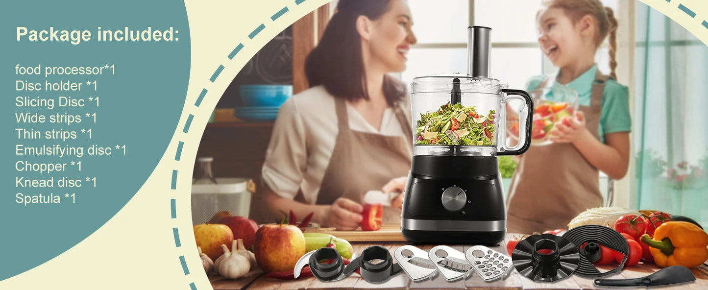 TopStrong 6-in-1 for Chopping, Slicing, Shredding and Kneading Dough, 3 Speeds with Pulse, 2L Mixing Bowl 800W Food Processor