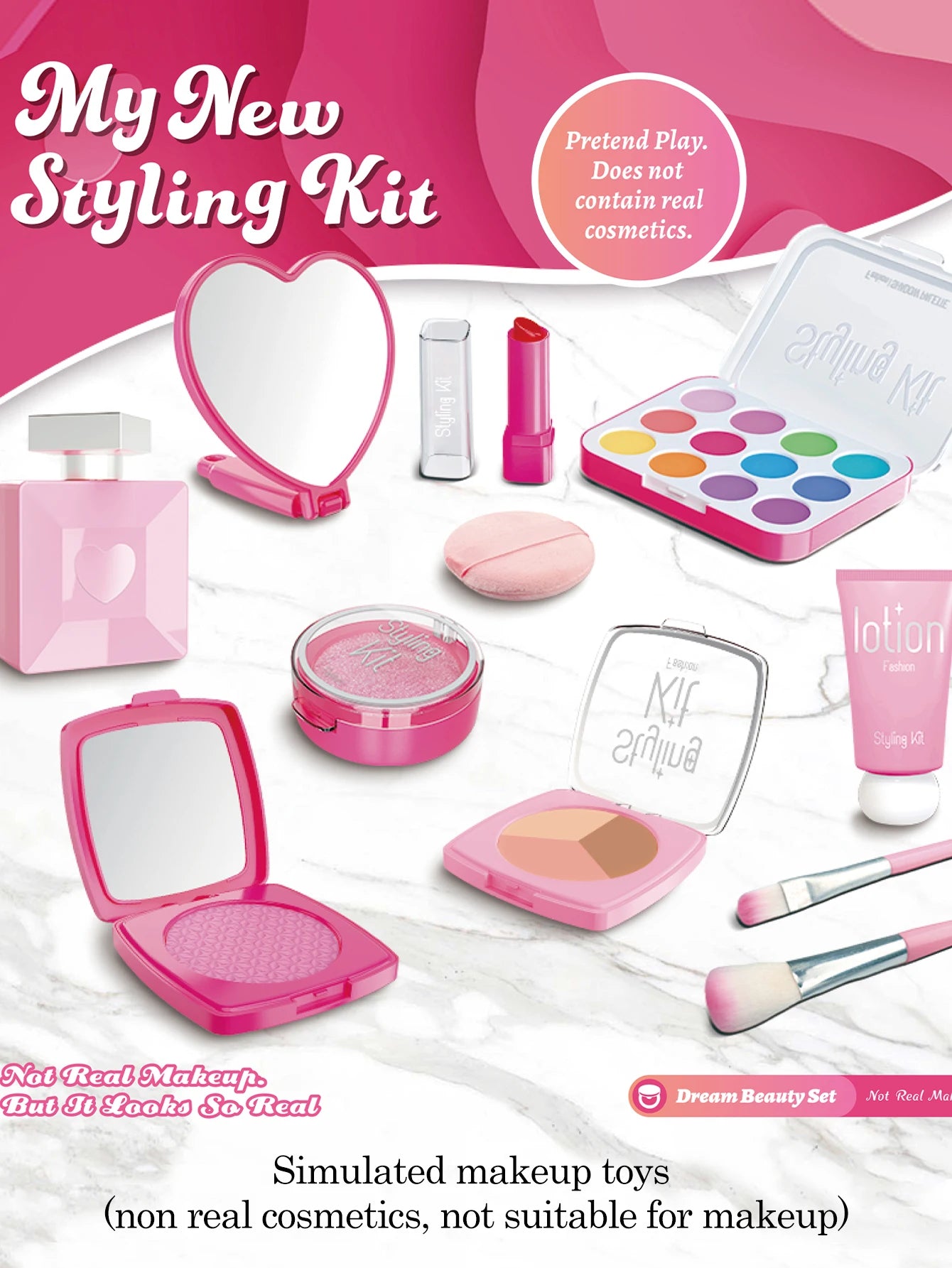 Play Makeup Toys, Simulated Cosmetics Fake Makeup Set Lipstick Powder Blusher Not Real Makeup for Girl Gifts