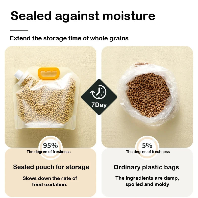 5Pcs Grains Sealed Bag Cereal Containers Moisture-Proof And Insect-Proof Transparent Food Grade Storage Bag Kitchen Organizer