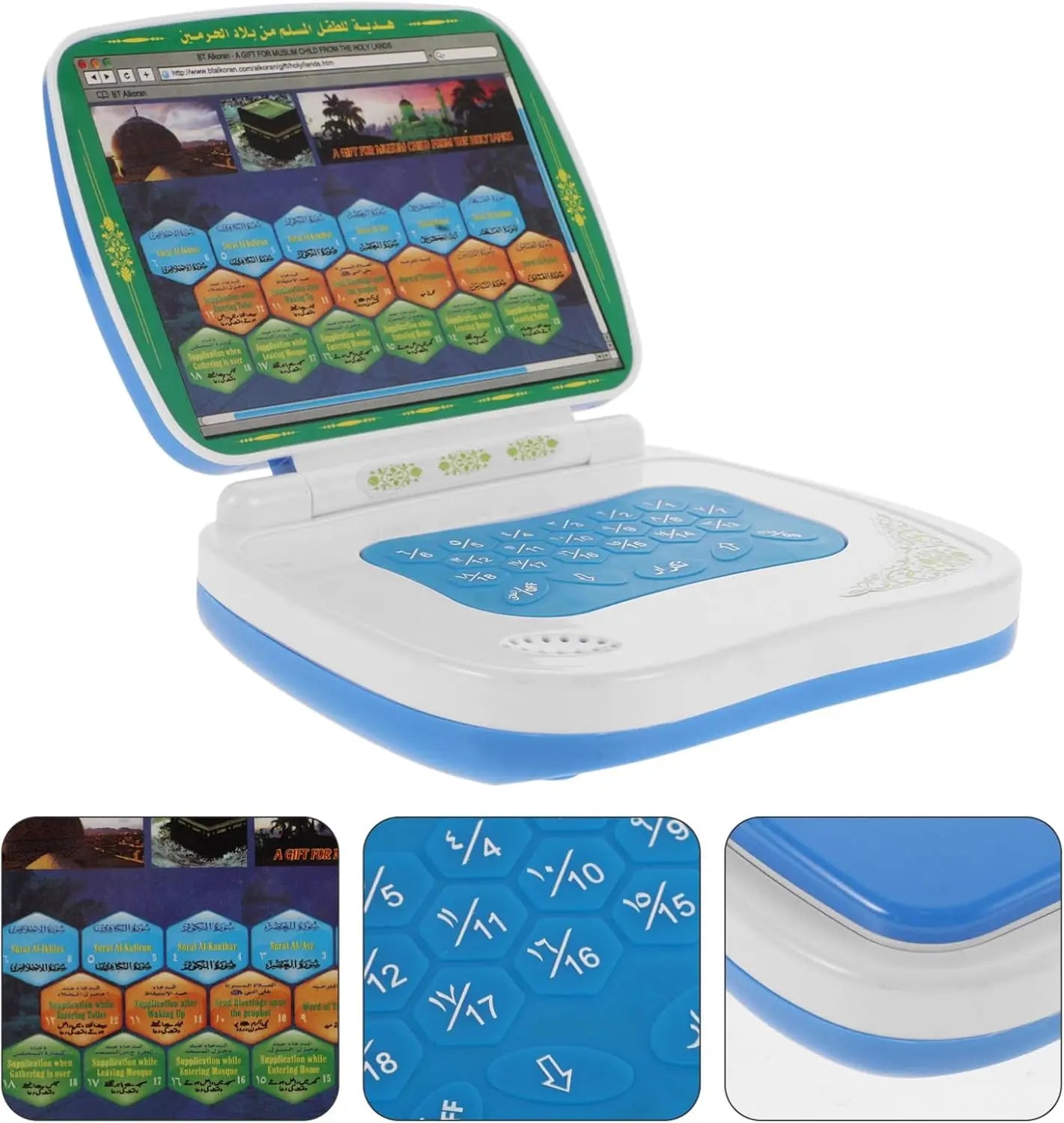 Foldable Quran Learning Tablet for Kids - Islamic Educational Toy Blue Color, Audio Quran Reader, Muslim Children Religious Gift