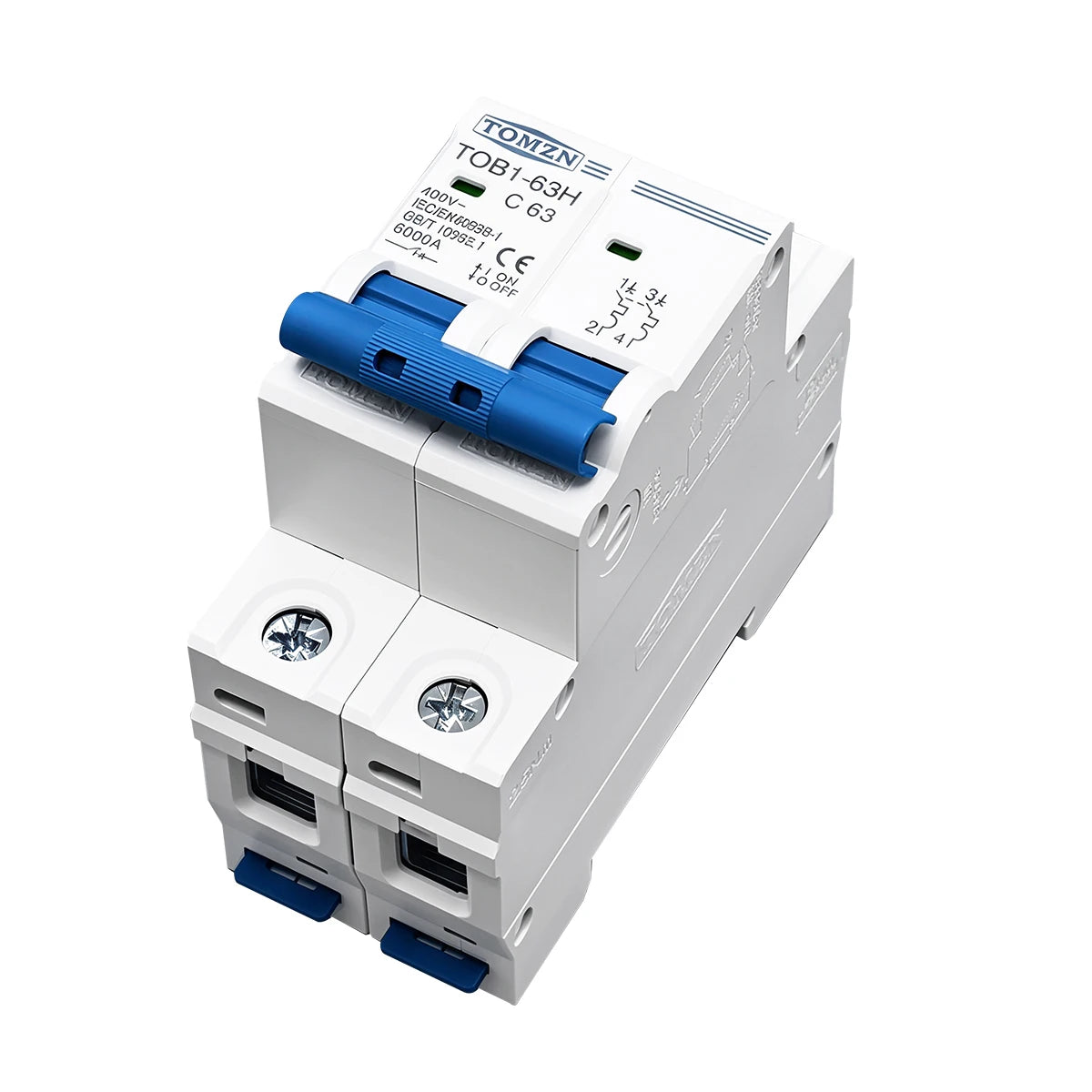 TOMZN 2P AC MCB TOB1-63 C Type 230/400V~ 50Hz/60Hz Mini Circuit Breaker 6A 10A 16A 20A 25A 32A 40A 50A 63A