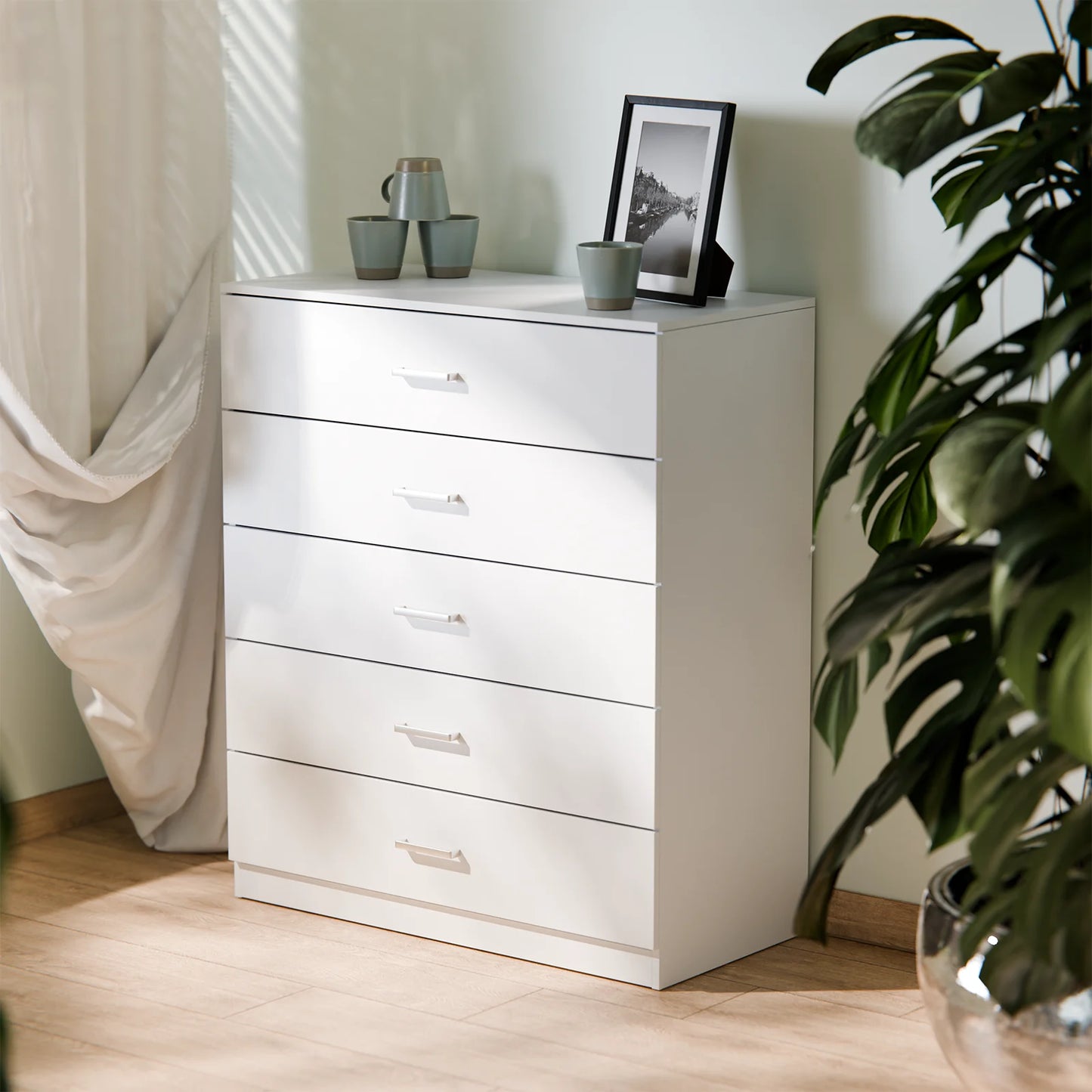 4&5 Drawer Bedroom Storage Cabinet with Metal Handles & Smooth Runners, Anti-Bowing Reinforced Frame, Modern Furniture Unit