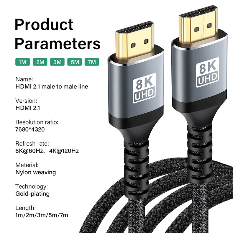 Ultra High Speed HDMI Cable For TV Laptop PC PS4 PS5 Nintendo Switch 8K 60HZ 4K 120HZ HDR HDCP 5M 7M 1 2 3 5 7 Meters Long Cord