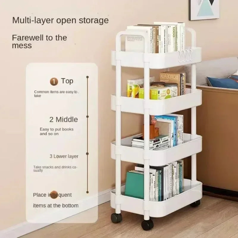 Household Multi-layer Small CartStorage Rack with Wheels To Floor Kitchen Bedroom Bathroom