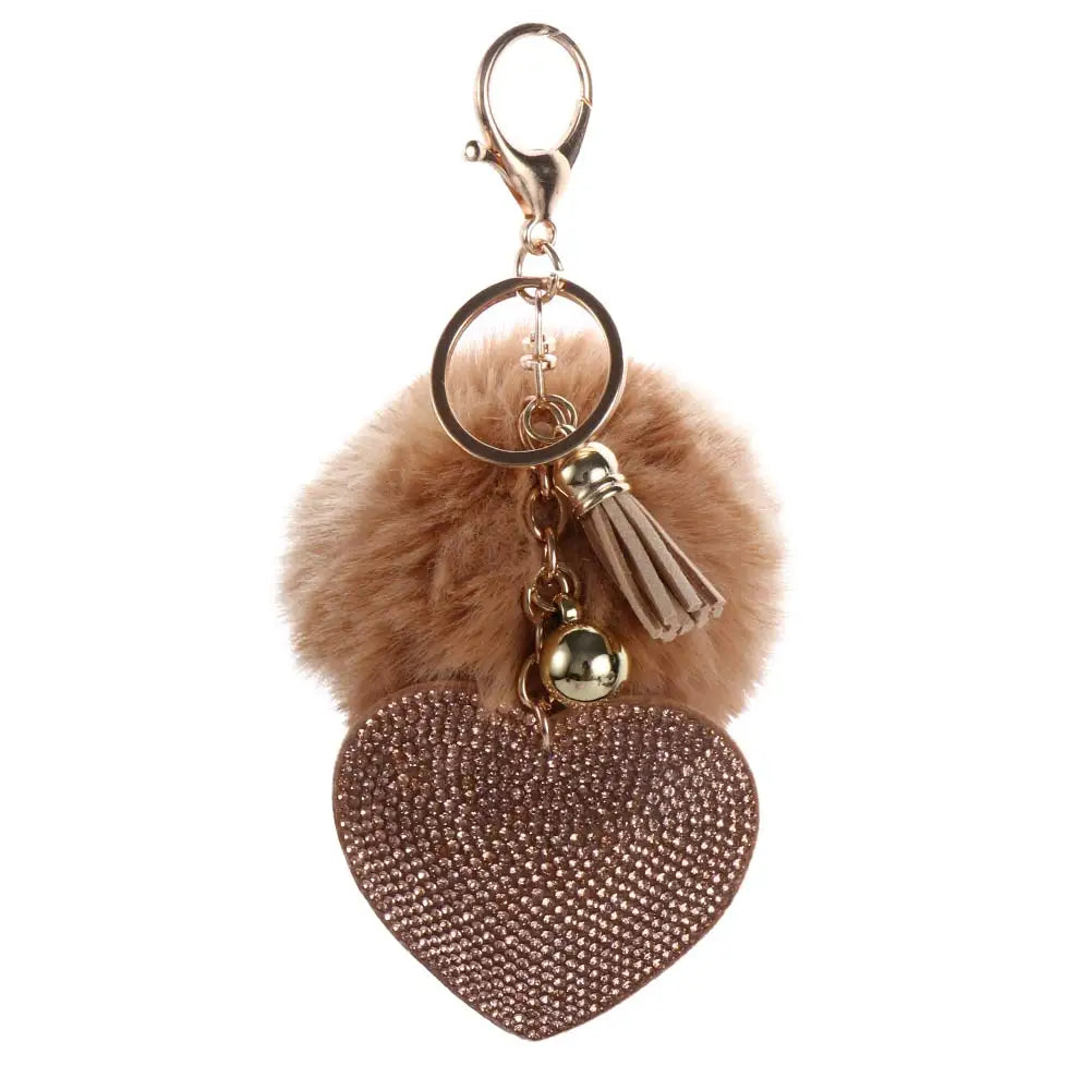 Fashion for Women's Bags Girls Ornaments Packaging Decoration Pompom Keychains Rhinestone Heart Bag Pendant Rhinestone Keyrings