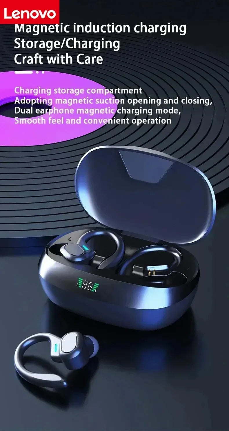 Lenovo Original Sports Wireless Earphones Ear Hanging Running Bluetooth Earphones Digital Display Noise Reduction Earphones