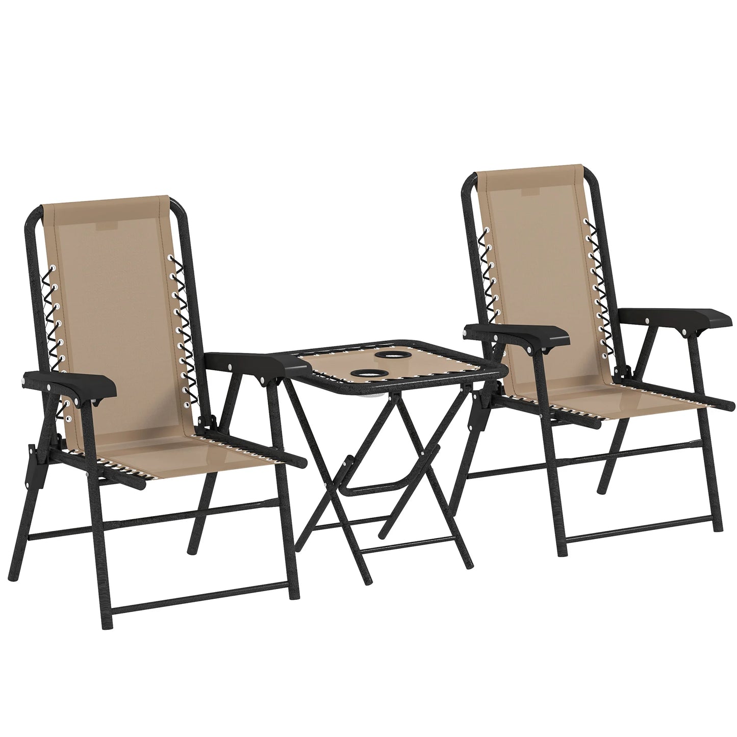 Outsunny 3 Pieces Garden Bistro Set, Folding Table and Chairs Set, Metal Garden Furniture Set with Cup Holders