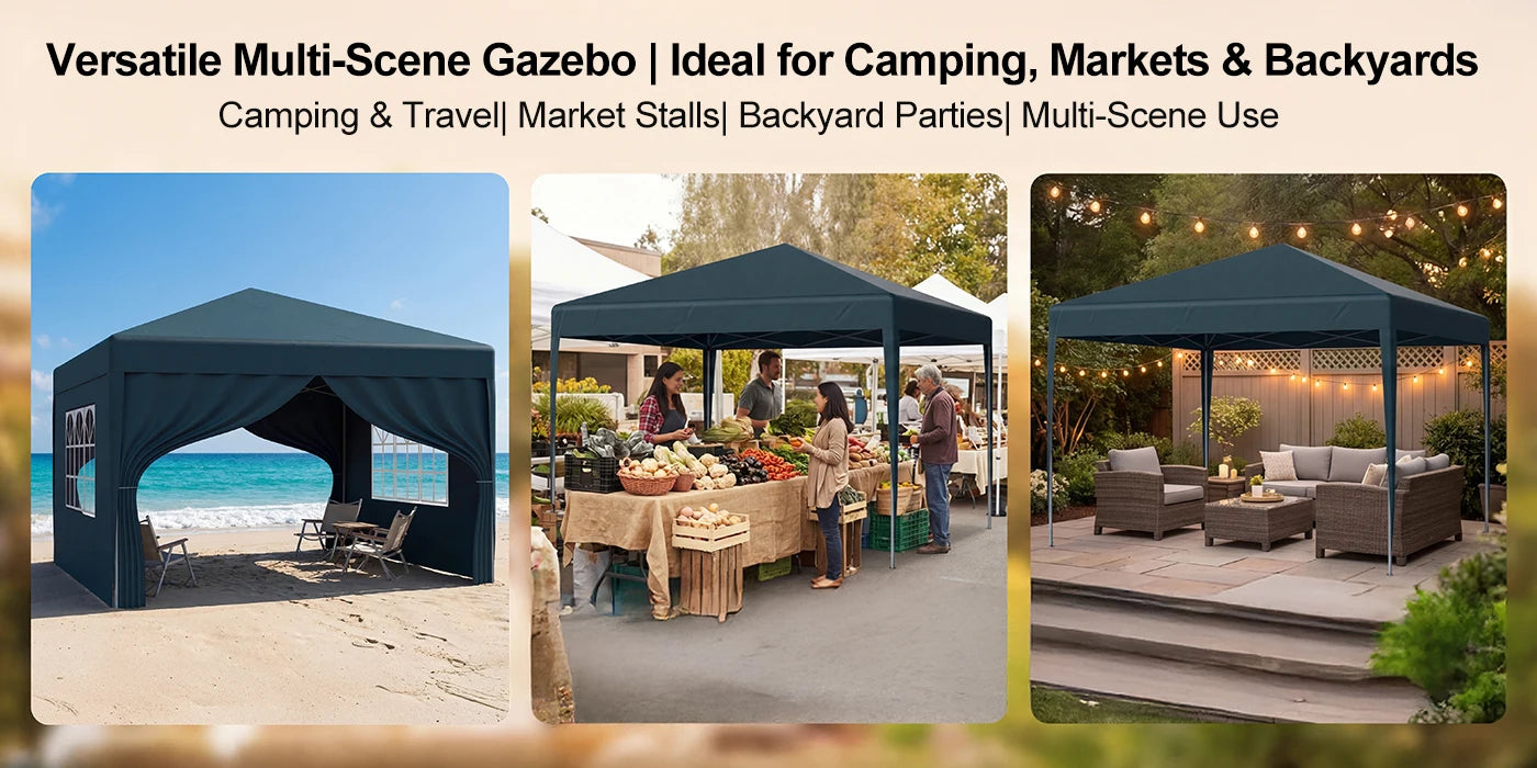 LOEFME 3x3M Pop Up Gazebo Waterproof Windproof Portable Outdoor Canopy Sun Shelter Removable 4 Sides Cloths Garden Camping Tent