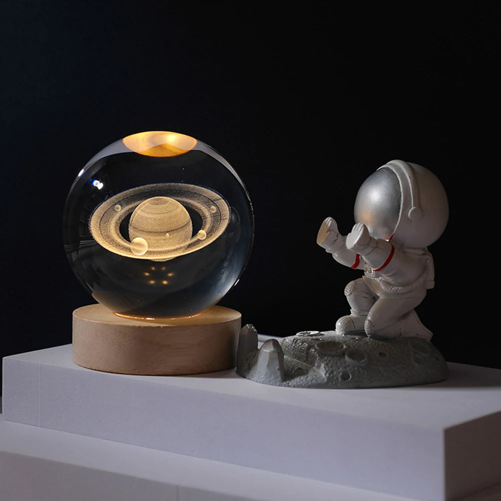 Crystal Ball Night Lights Glowing Planet Galaxy Astronaut 3D Moon Table Lamp USB Atmosphere Lamp Tabletop Decorations Kid Gifts
