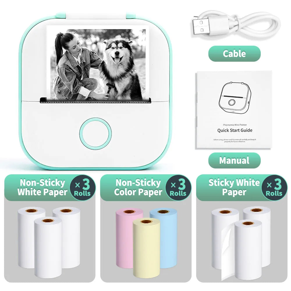 Mini Sticker Printer Phomemo T02 Thermal Portable Inkless Pocket Phone Printer Compatible with Android iOS Instantly Print Fun