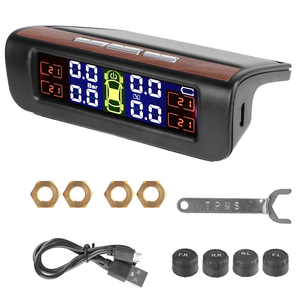 Tire Pressure Monitoring System Temperature Warning New C External Battery Version Sensors Solar TPMS Car Tyre Pressure Monitor
