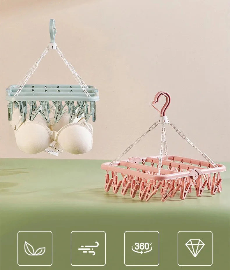 1/3PCS Foldable Drip Hanger with 32 Clips - Plastic Hanging Drying Rack for Clothes Underwear Socks Suitable for Bedroom Balcony
