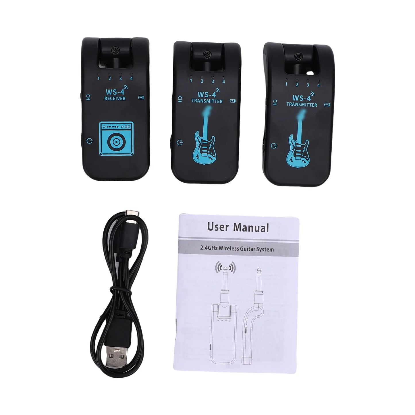 2.4G Wireless Guitar System Guitar Transmitter Receiver Set for Electric Guitar Bass 48K/16bit Real-time Transmission